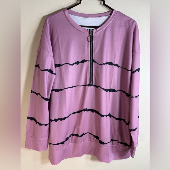 Pre-loved zipper pullover pink with black stripes great condition Size Medium - Picture 2 of 9